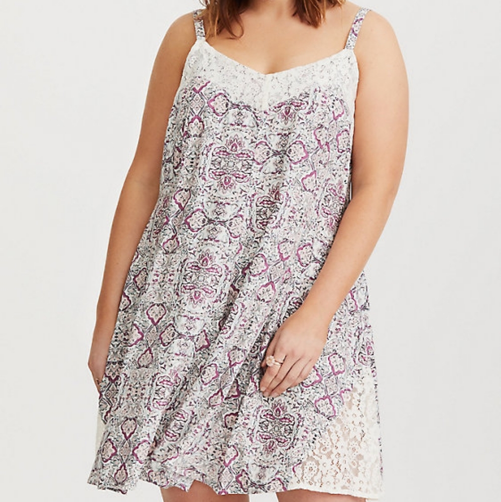 Torrid IVORY FLORAL LACE INSET CHALLIS A-LINE DRESS